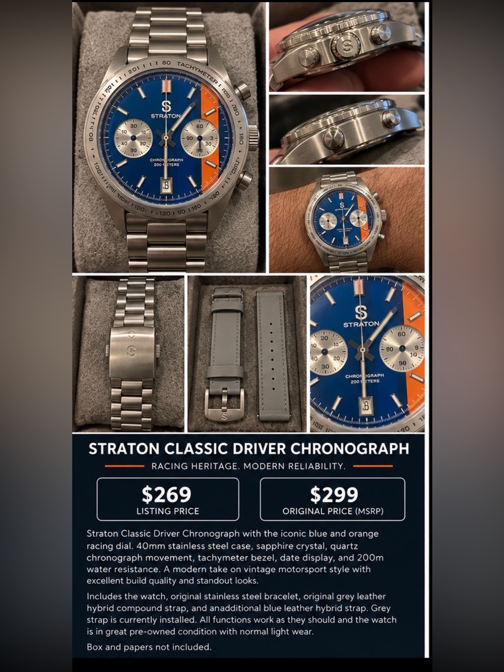 Classic Driver Chronograph Watch - Blue & Orange